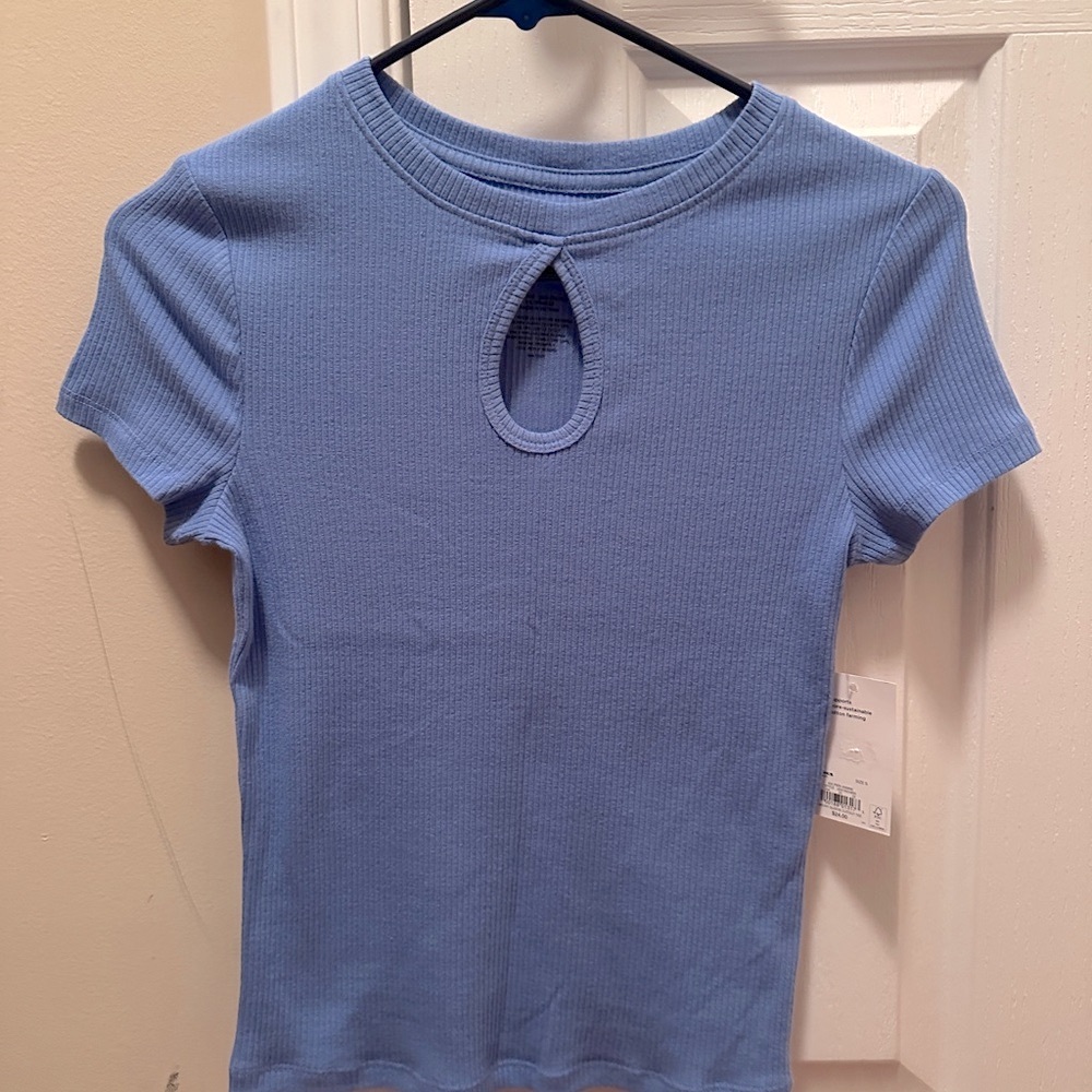 SO Blue Ribbed Cut Out Short Sleeve T-Shirt